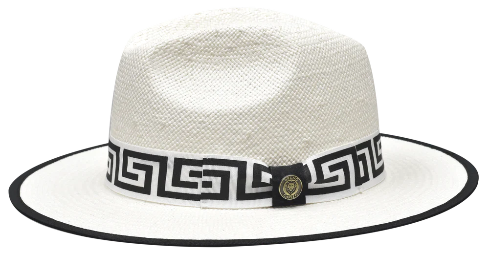 Bruno Capelo Men's white and black Greek key straw hats Dress and casual style - Design Menswear