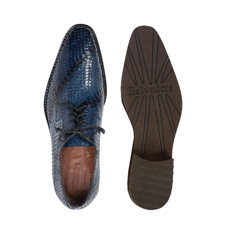 Belvedere Blue Men's Dress Shoes Snake Skin Lace Up - Design Menswear