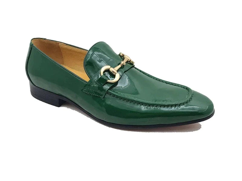 carrucci Green patent leather mens shoes shiny slip on dress Shoes Gold Buckle