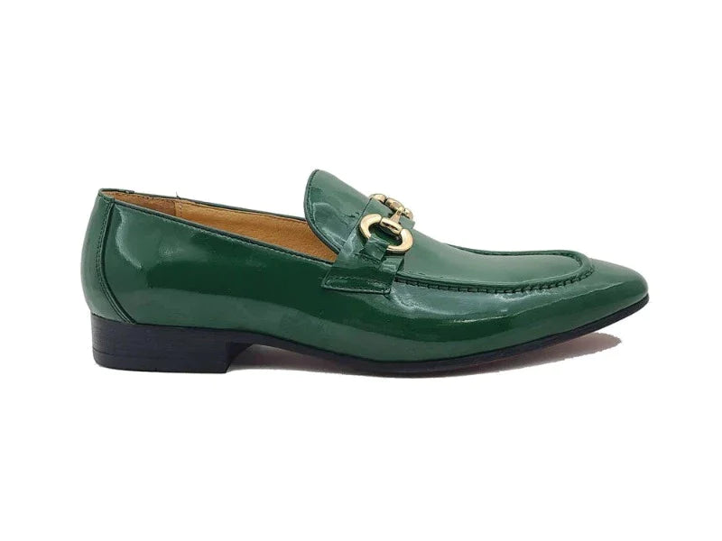 carrucci Green patent leather mens shoes shiny slip on dress Shoes Gold Buckle