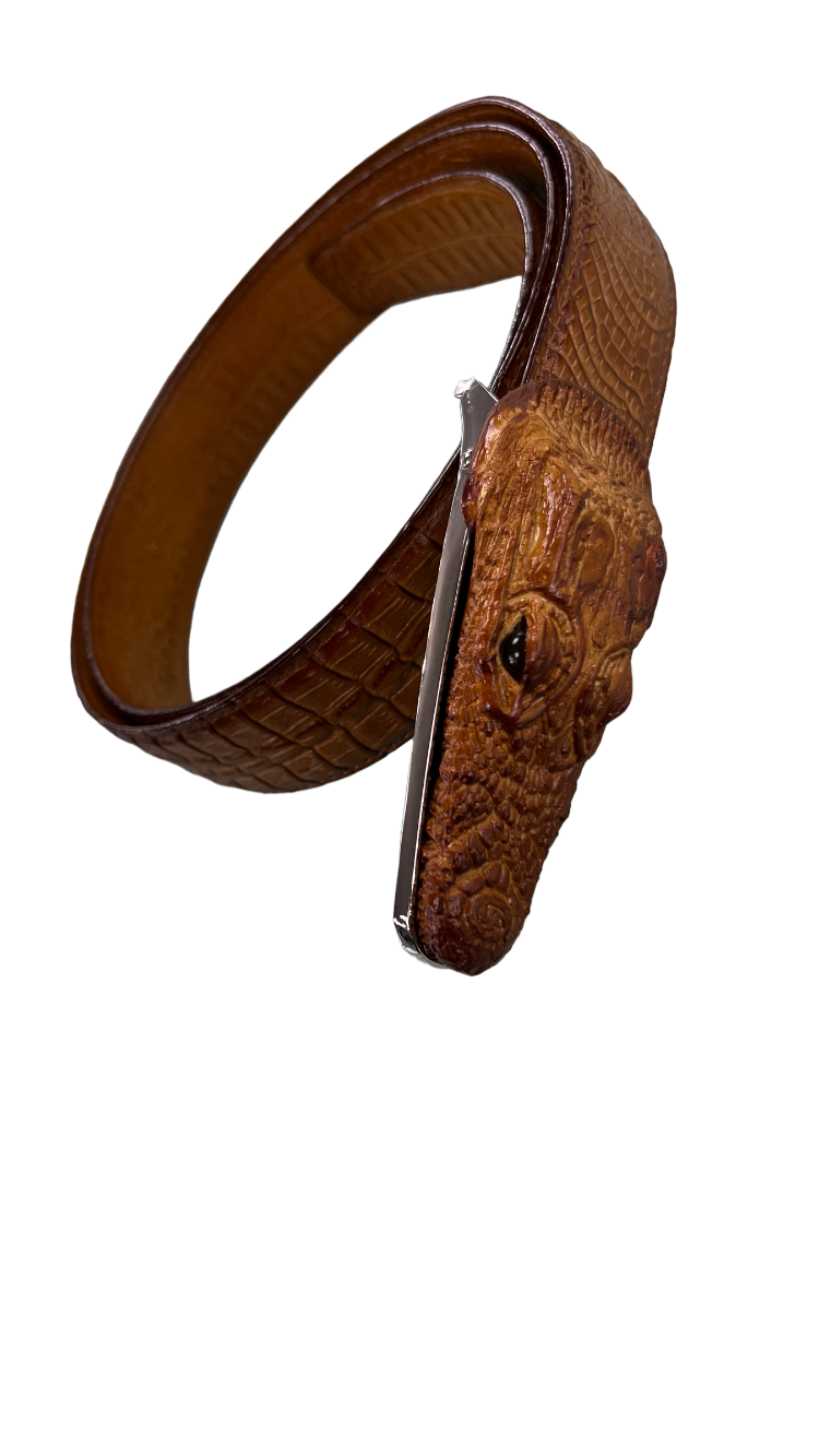 men's cognac alligator belt genuine leather alligator head - Design Menswear