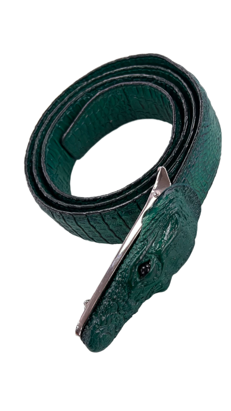 men's green alligator belt genuine leather alligator head - Design Menswear