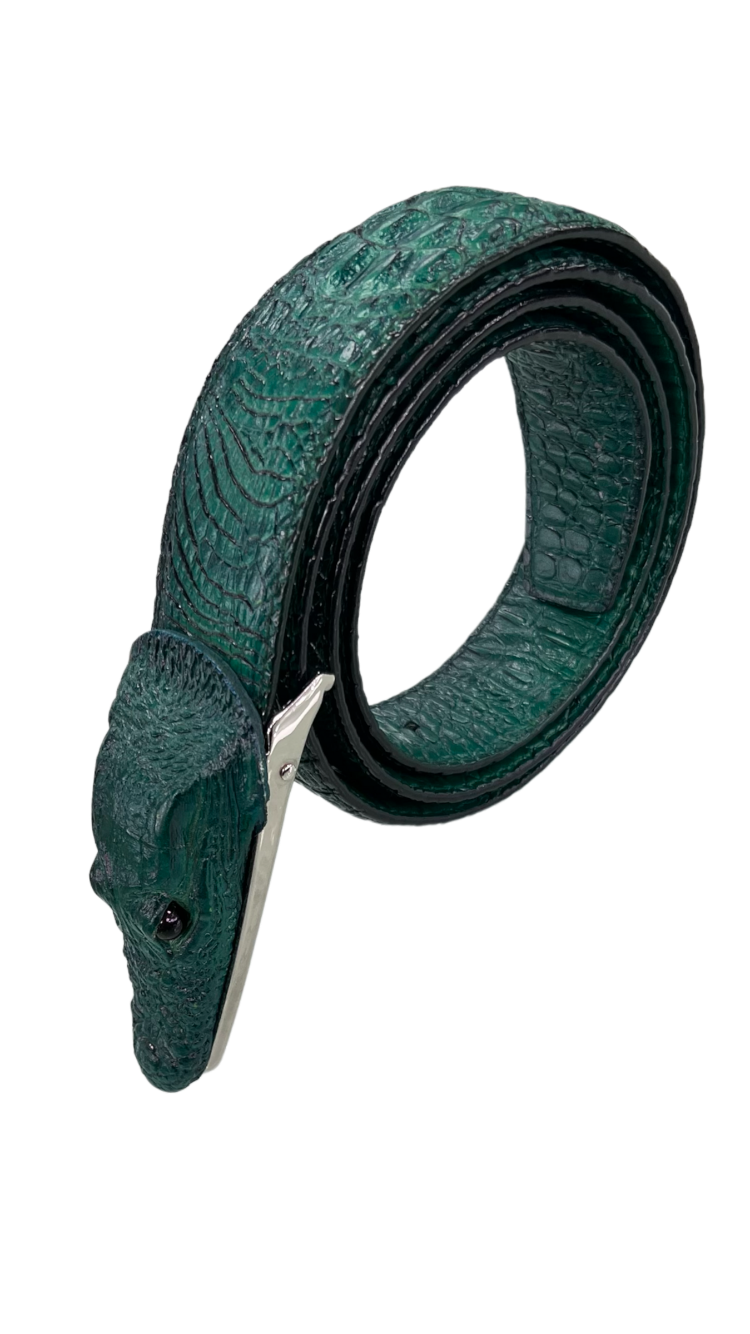 men's green alligator belt genuine leather alligator head - Design Menswear