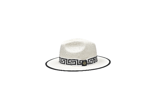 Bruno Capelo Men's white and black Greek key straw hats Dress and casual style - Design Menswear