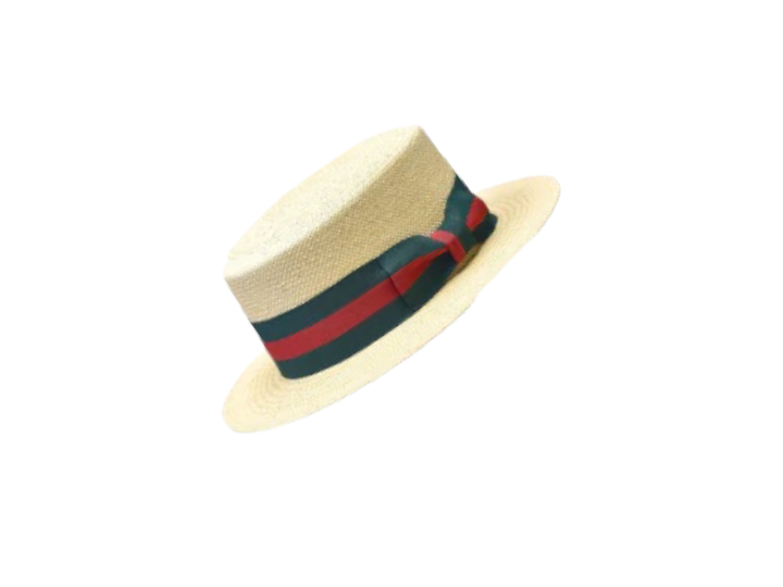 Bruno Capelo Men's tan straw hat red and green band - Design Menswear