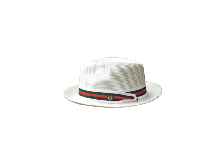 Bruno Capelo white Men's straw dress hat red and green band - Design Menswear