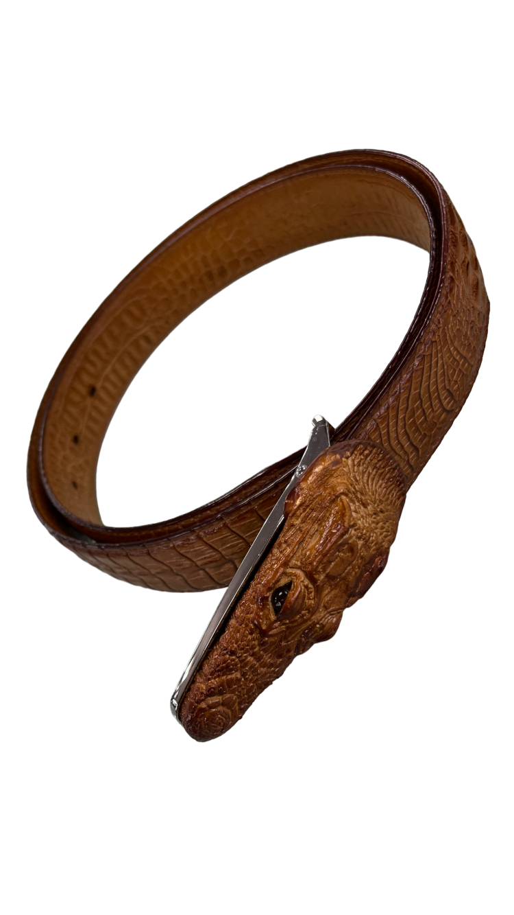 men's cognac alligator belt genuine leather alligator head - Design Menswear