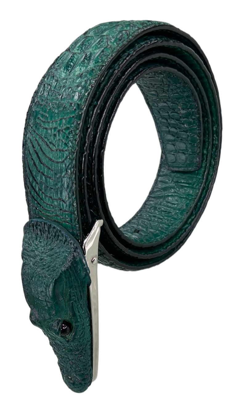 men's green alligator belt genuine leather alligator head - Design Menswear