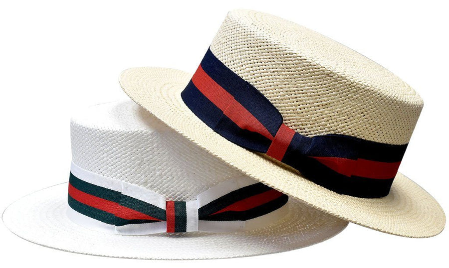 Bruno Capelo Men's White Straw Hats Red and Green band - Design Menswear