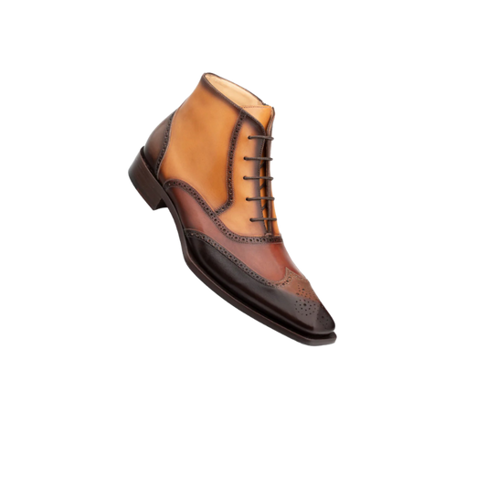 mezlan Cognac and Brown Men's Fashion Design Boot Genuine Calfskin Leather Spectator Ankle - Design Menswear