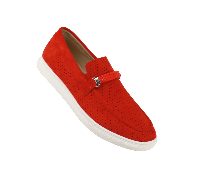 Men's Red Casual Slip-On Shoes Suede Leather Loafer - Design Menswear