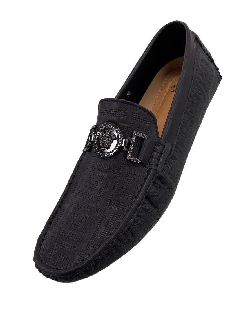 Men's Black Loafer slip on With Buckle Printed Leather - Design Menswear