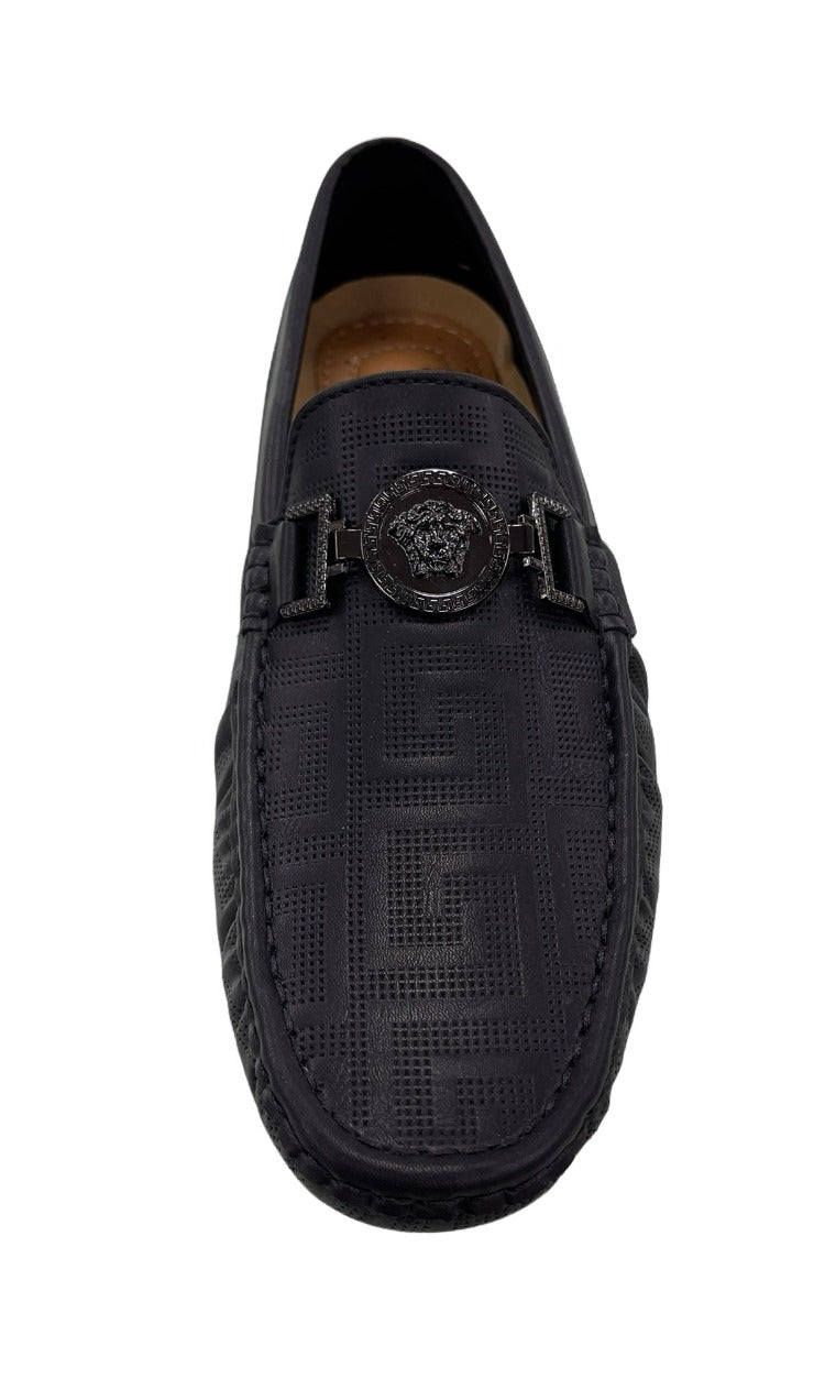 Men's Black Loafer slip on With Buckle Printed Leather - Design Menswear