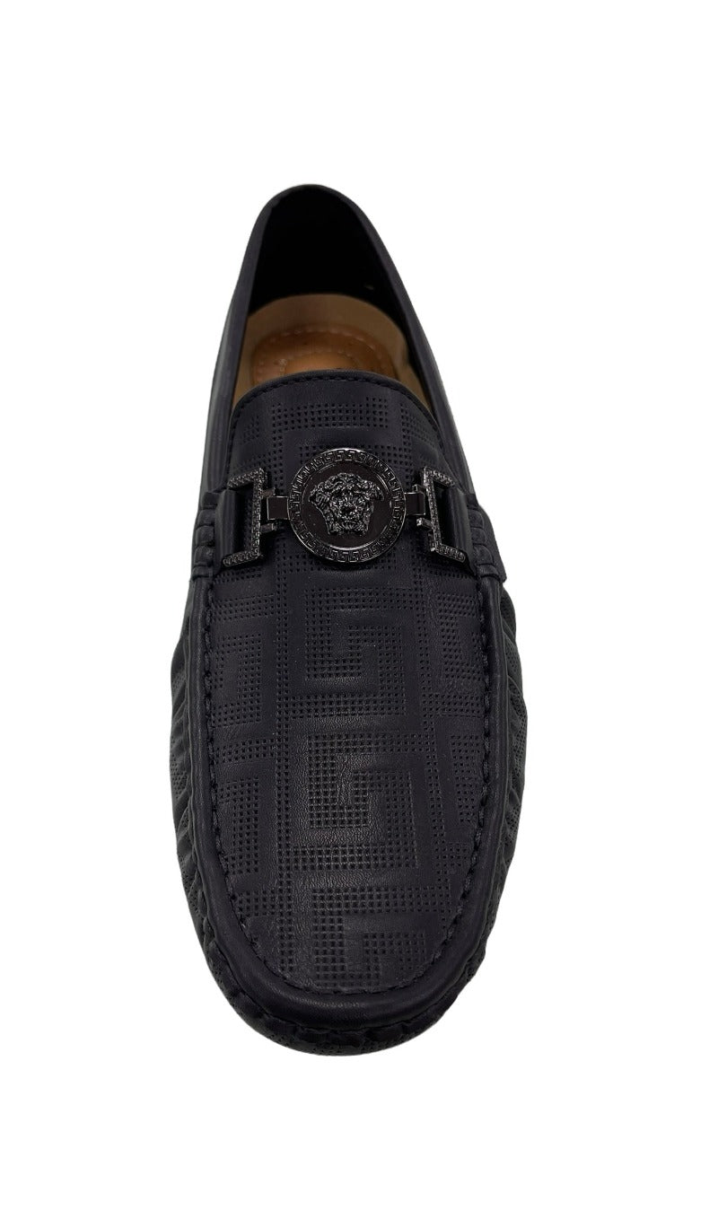 Men's Black Loafer slip on With Buckle Printed Leather - Design Menswear